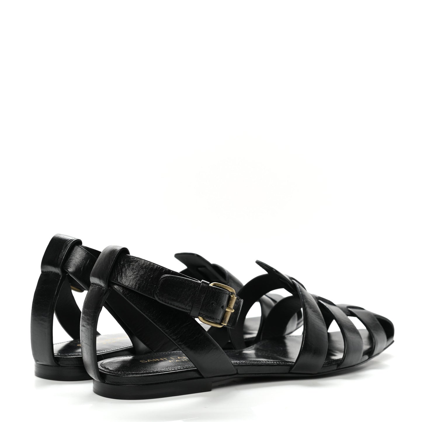 Calfskin Oak Flat Sandals 38 Black