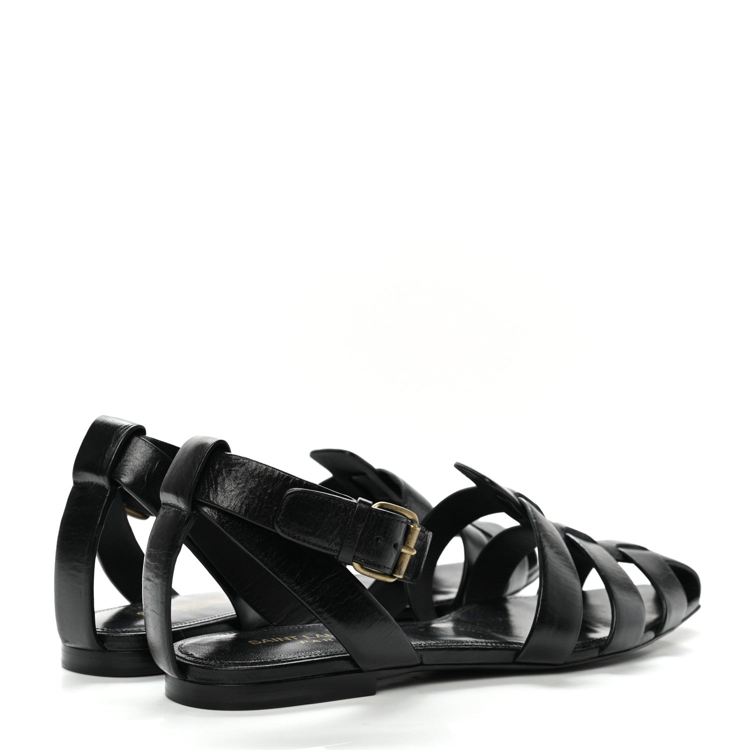 Saint Laurent Calfskin Oak Flat Sandals 38 Black 4 of 9