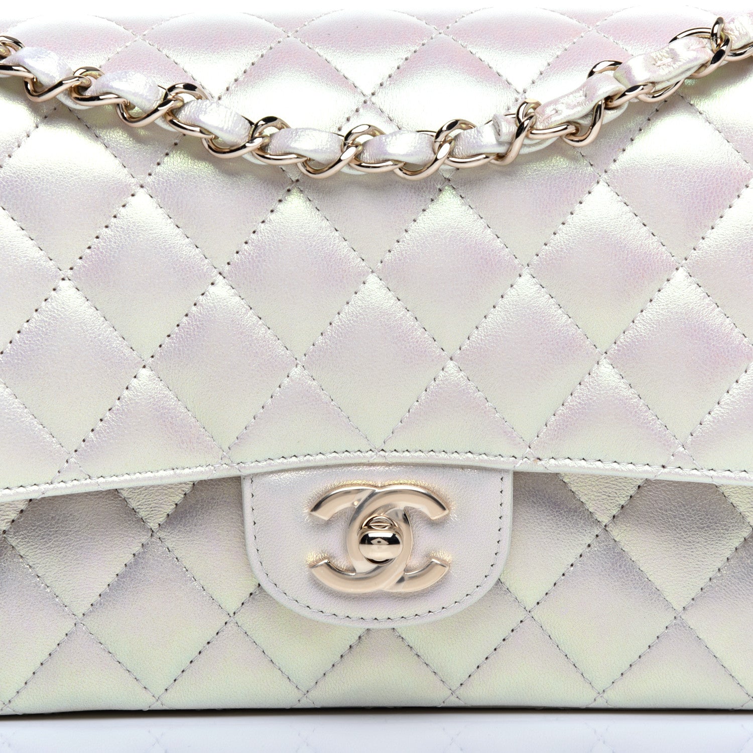 Chanel Iridescent Lambskin Quilted Medium Double Flap Ivory 10 of 11