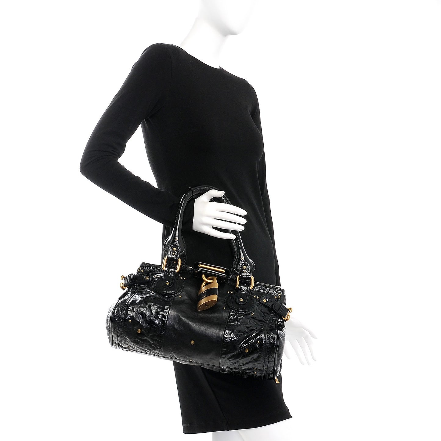 Patent Lambskin Medium Paddington Satchel Black