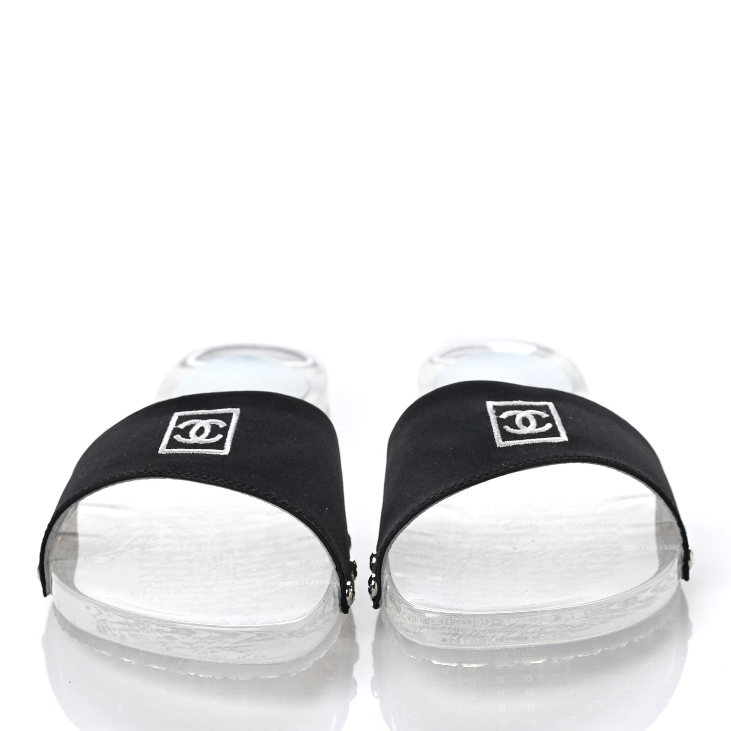 PVC Transparent Satin CC Flat Slide Sandals 37 White Black