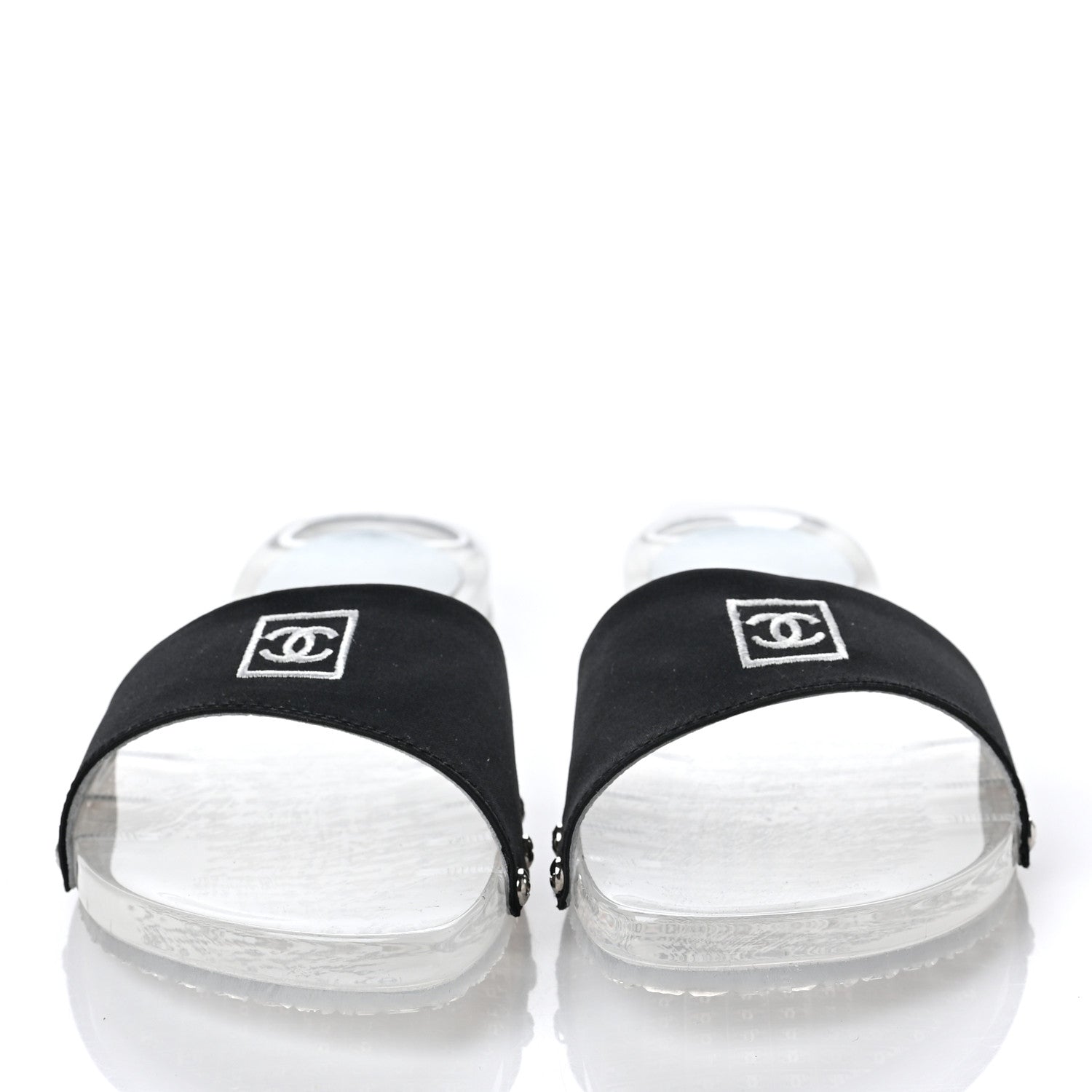 Chanel PVC Transparent Satin CC Flat Slide Sandals 37 White Black 2 of 8