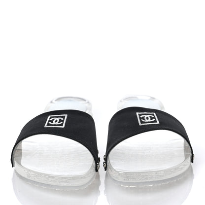 Chanel PVC Transparent Satin CC Flat Slide Sandals 37 White Black 2 of 8