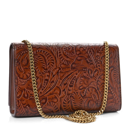 Saint Laurent Calfskin Floral Tooling Embossed Medium Classic Monogram Kate Satchel Toasted Brown 3 of 10