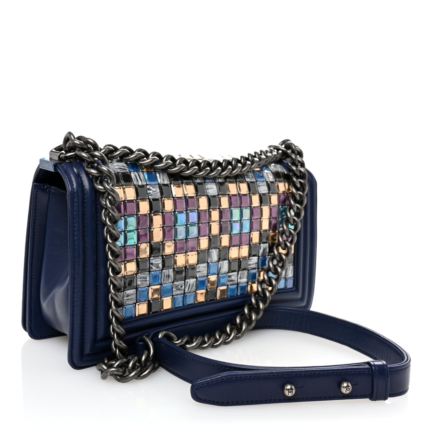 Lambskin Tile Medium Mosaic Boy Flap Navy Multicolor Navy Multicolor