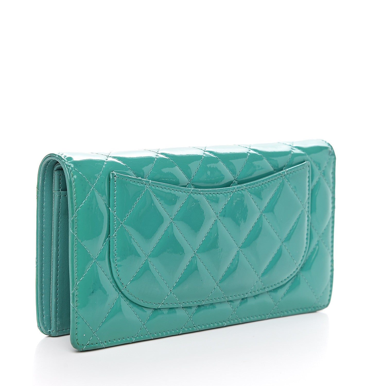 Chanel Patent Quilted Yen Wallet Turquoise 2 of 14