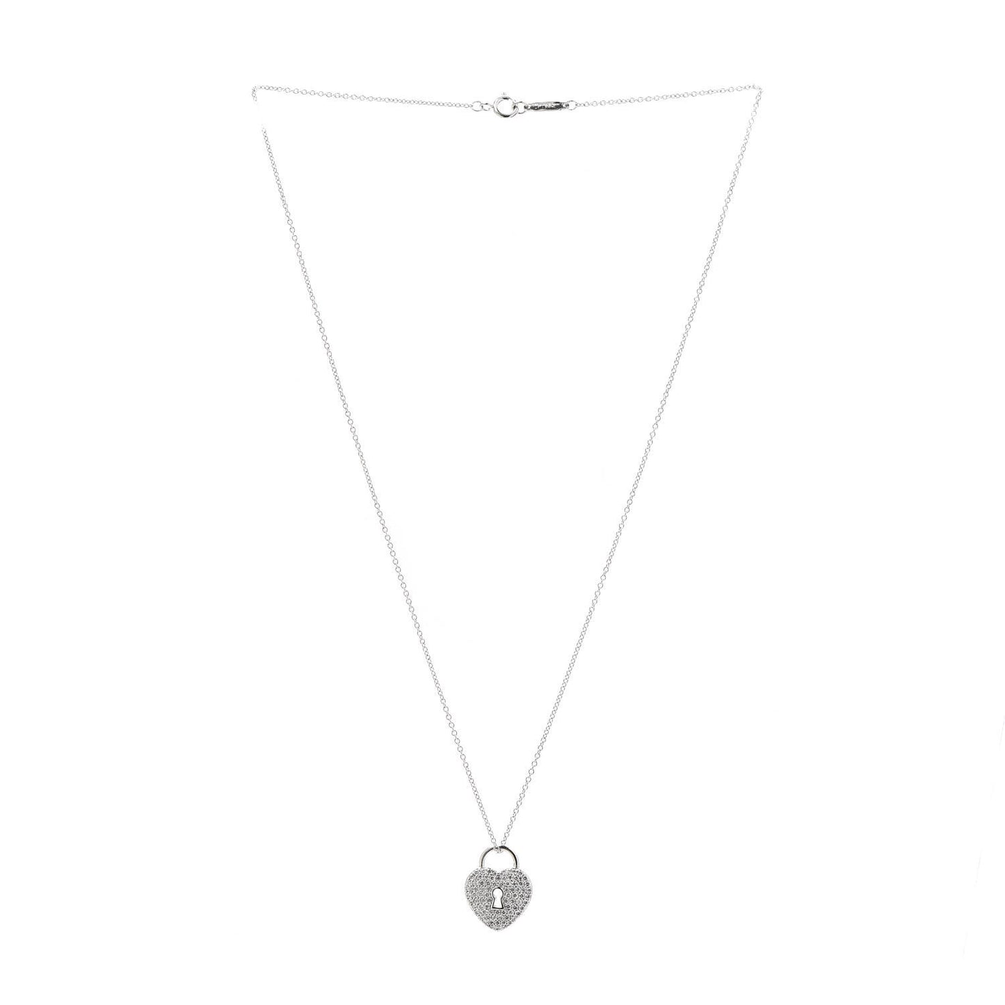 Platinum Diamond Small Heart Lock Pendant Necklace