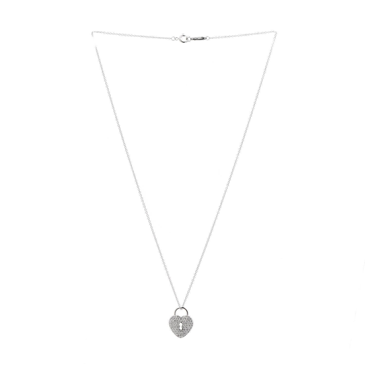 Tiffany Platinum Diamond Small Heart Lock Pendant Necklace 3 of 8