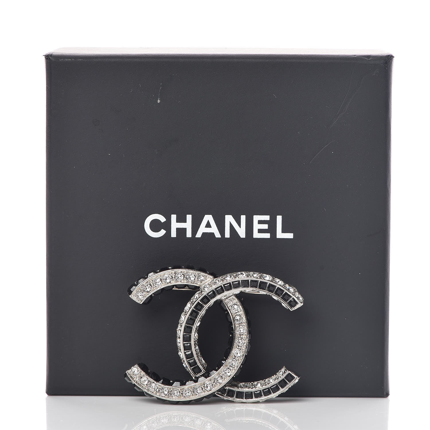 Chanel Baguette Crystal CC Brooch Silver Black 5 of 5