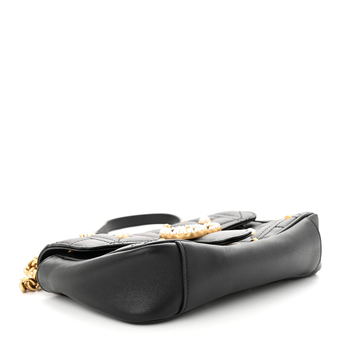 Calfskin Matelasse Studded Mini Pearly GG Marmont Shoulder Bag Black