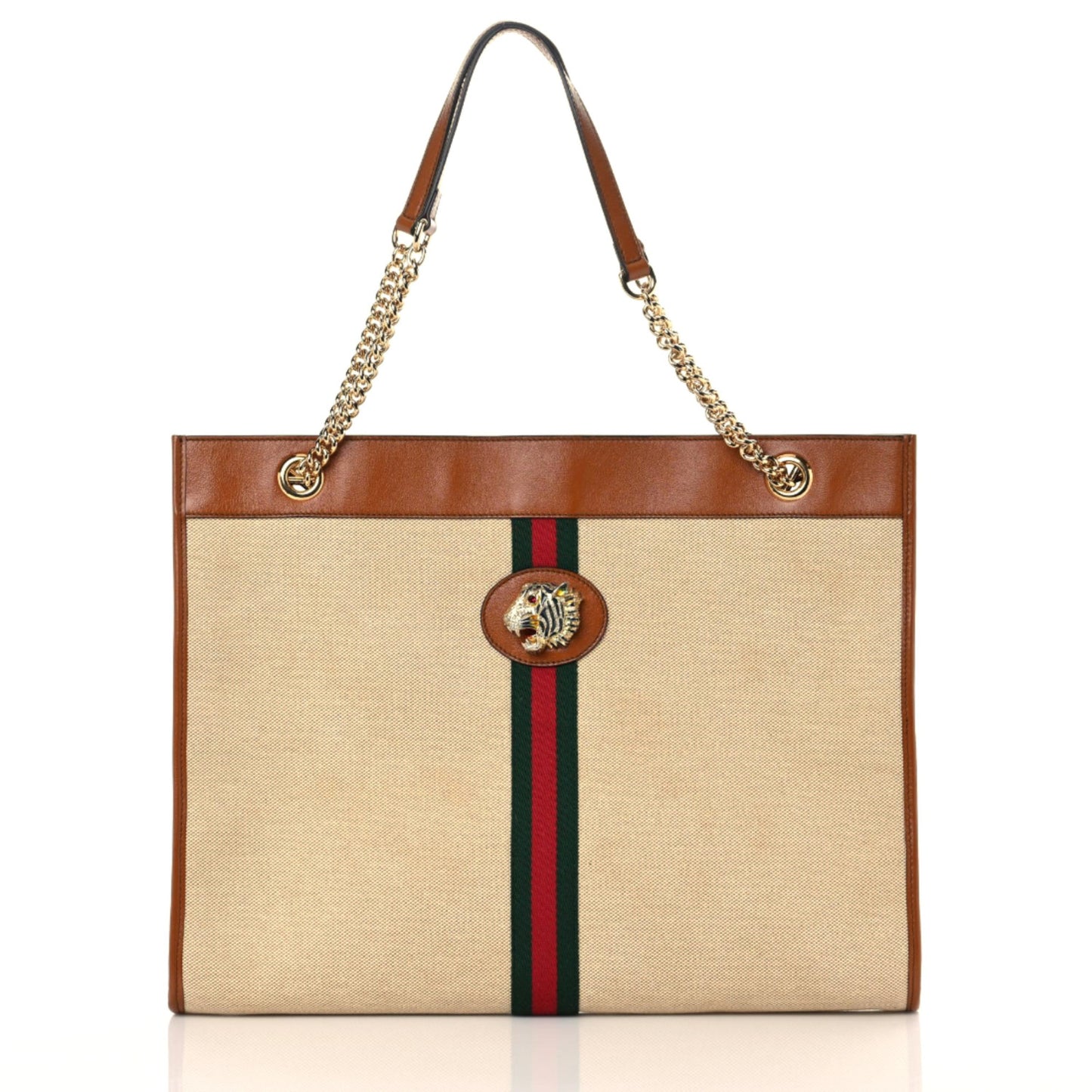 Vintage Canvas Calfskin Web Large Rajah Chain Tote Sand Light Cuir