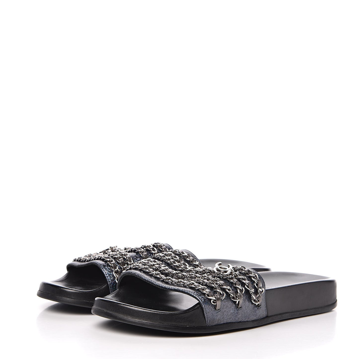 Fantasy Lambskin Chain Flat Sandals 41 Blue