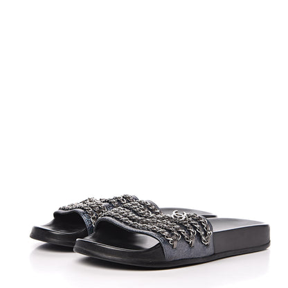 Chanel Fantasy Lambskin Chain Flat Sandals 41 Blue 3 of 10