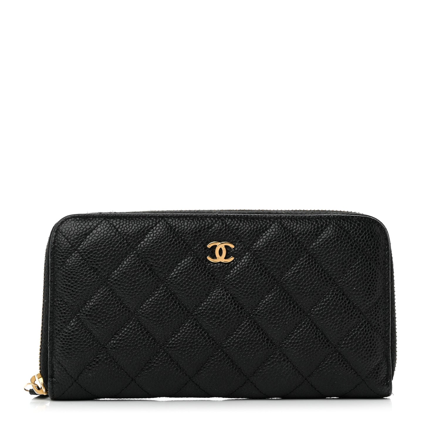 Caviar Quilted Large Gusset Zip Around Wallet Black