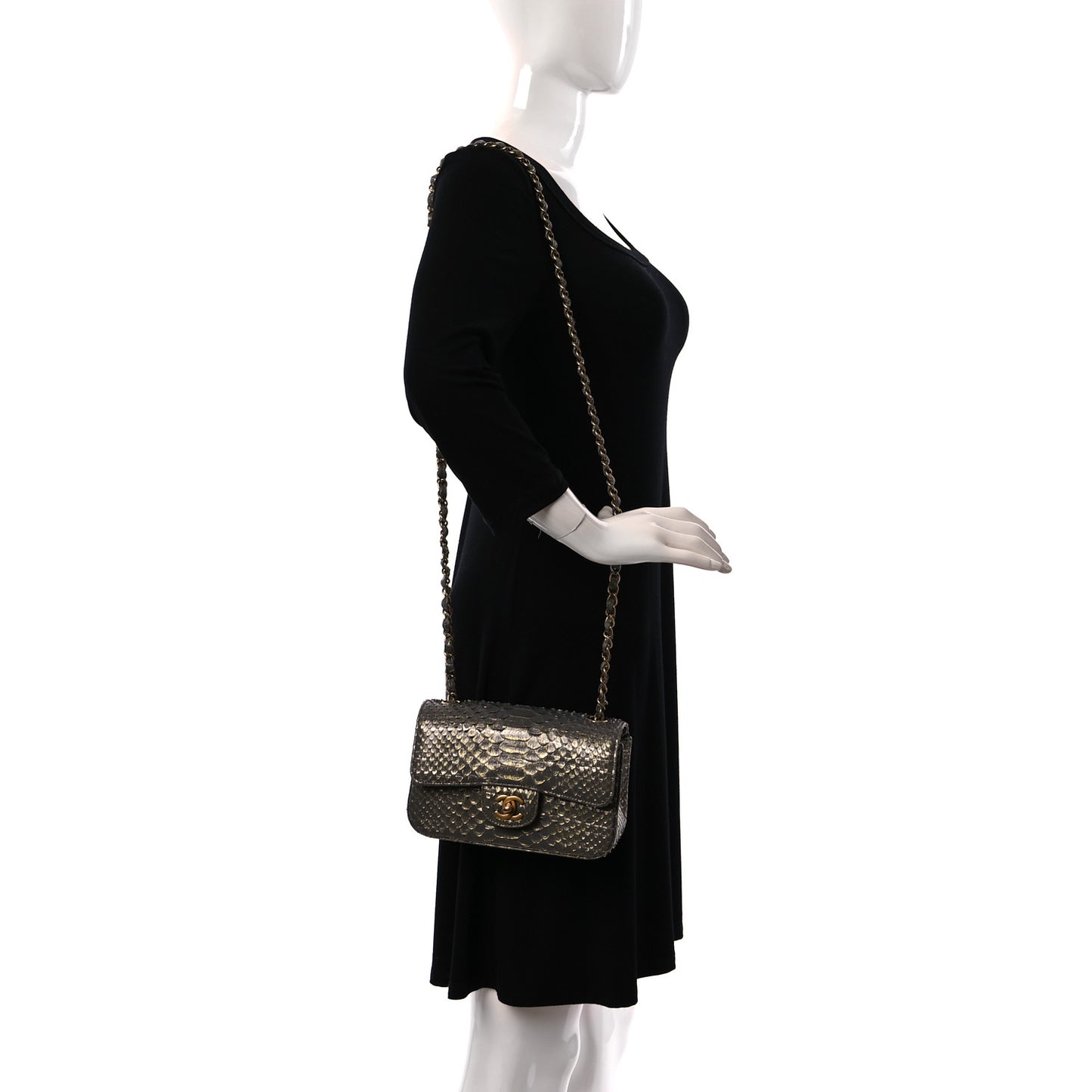Snakeskin Mini Rectangular Flap Grey Gold