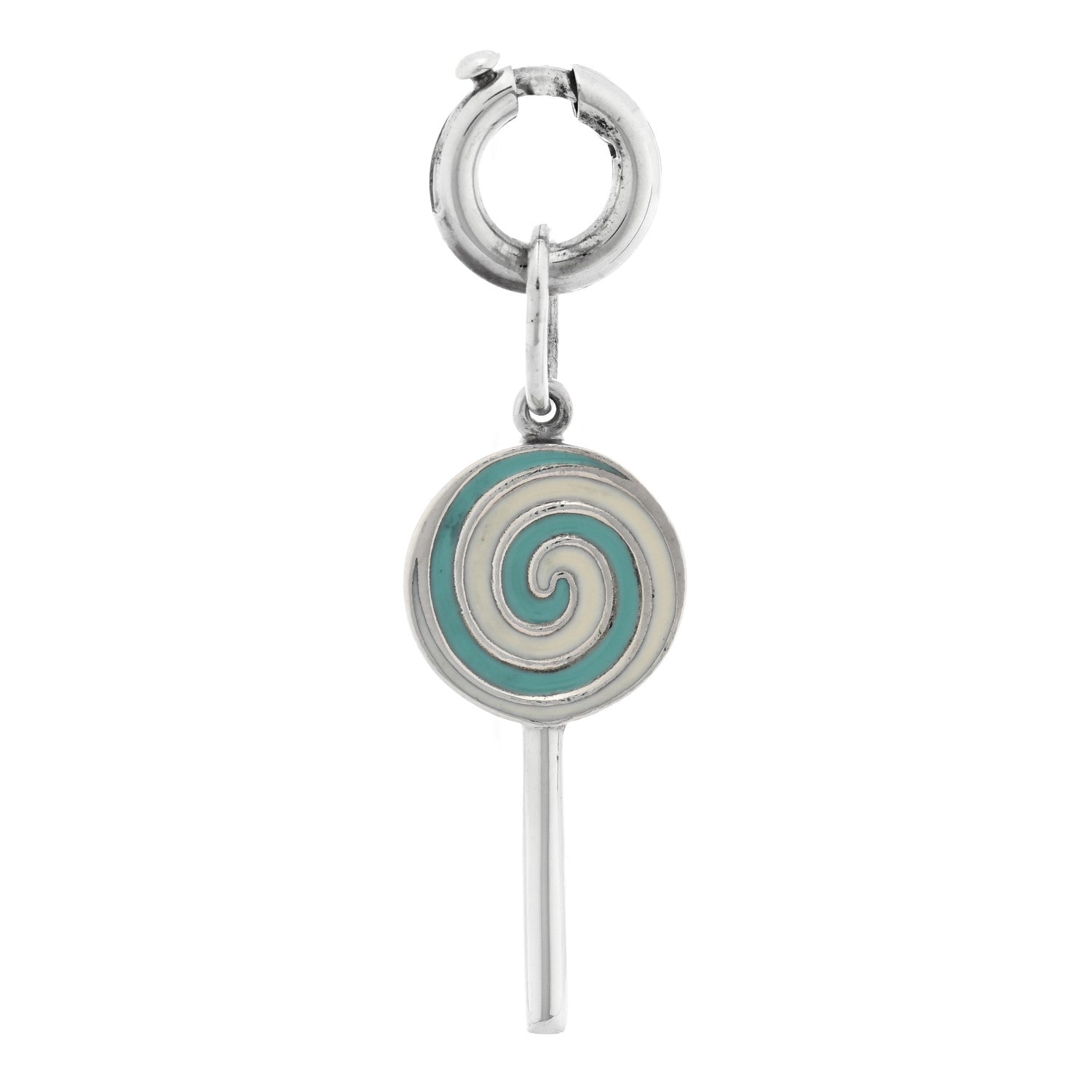 Tiffany Sterling Silver Enamel Lollipop Charm Blue White 1 of 3