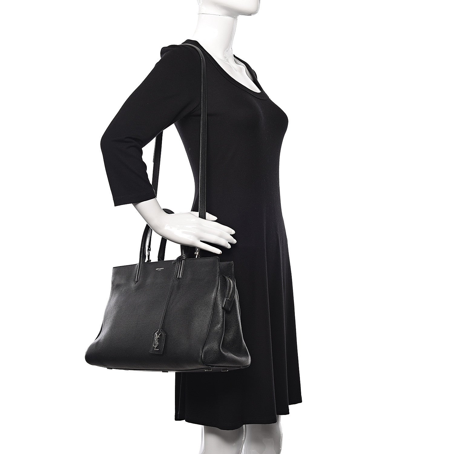 Saint Laurent Grained Calfskin Medium Rive Gauche Cabas Black 2 of 22