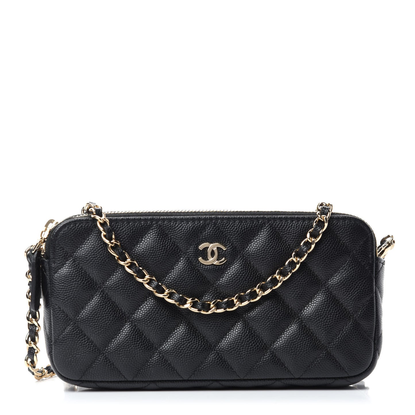 Caviar Quilted Small Clutch With Chain Black