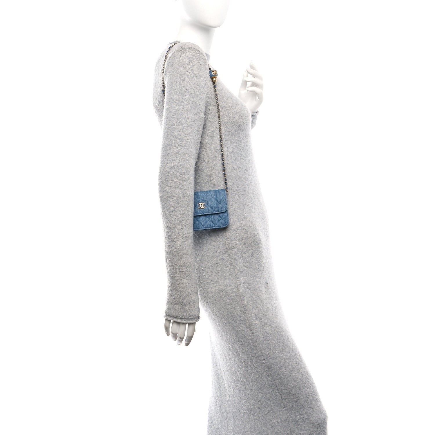 Chanel Denim Quilted CC Pearl Crush Clutch With Chain Blue 2 of 11