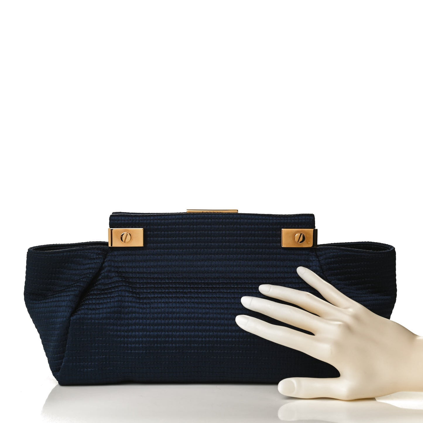 Satin Quilted Trilogy Clutch Navy