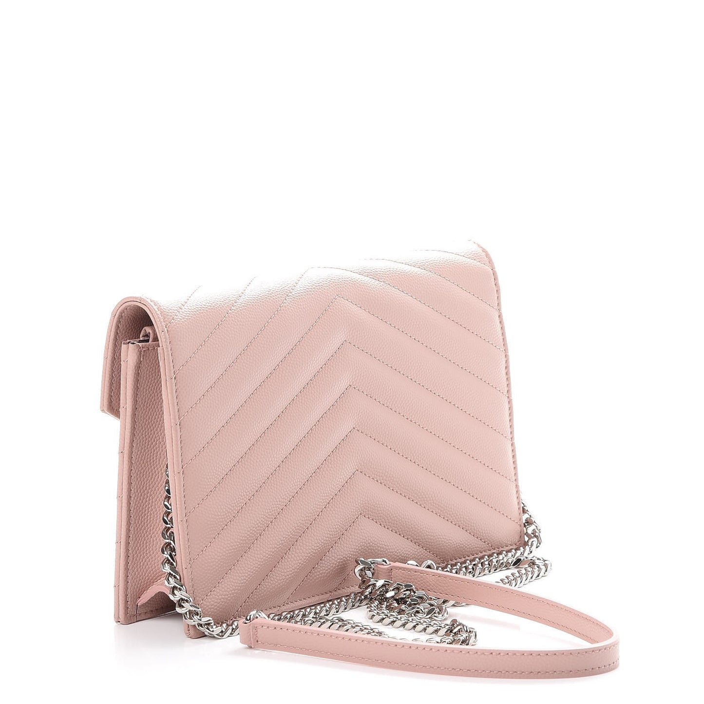 Grain De Poudre Matelasse Chevron Monogram Envelope Chain Wallet Pale Pink