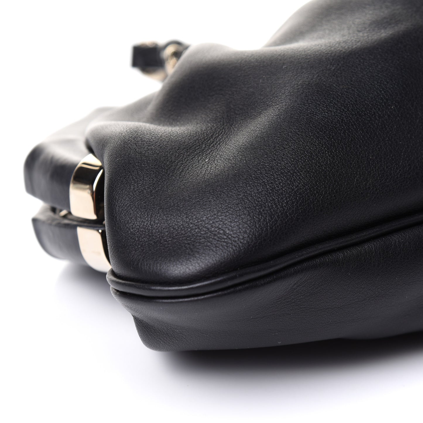 Calfskin Bamboo Frame Top Tassel Clutch Black