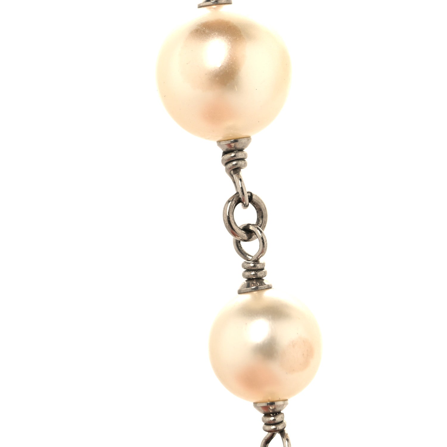 Chanel Graduated Pearl Crystal CC Long Necklace Silver 6 of 7