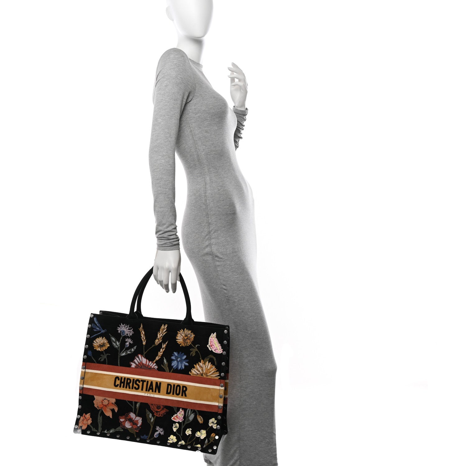 Christian Dior Suede Floral Hand Painted Large Book Tote Black 2 of 10