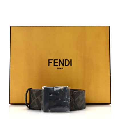 Fendi Cuoio Romano Glazed Fabric Enamel FF 1974 Reversible Belt 85 34 Black Tobacco 5 of 5