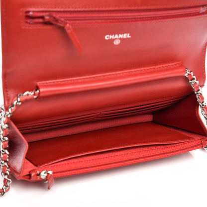Chanel Patent Camellia Embossed Wallet On Chain WOC Dark Red 7 of 9