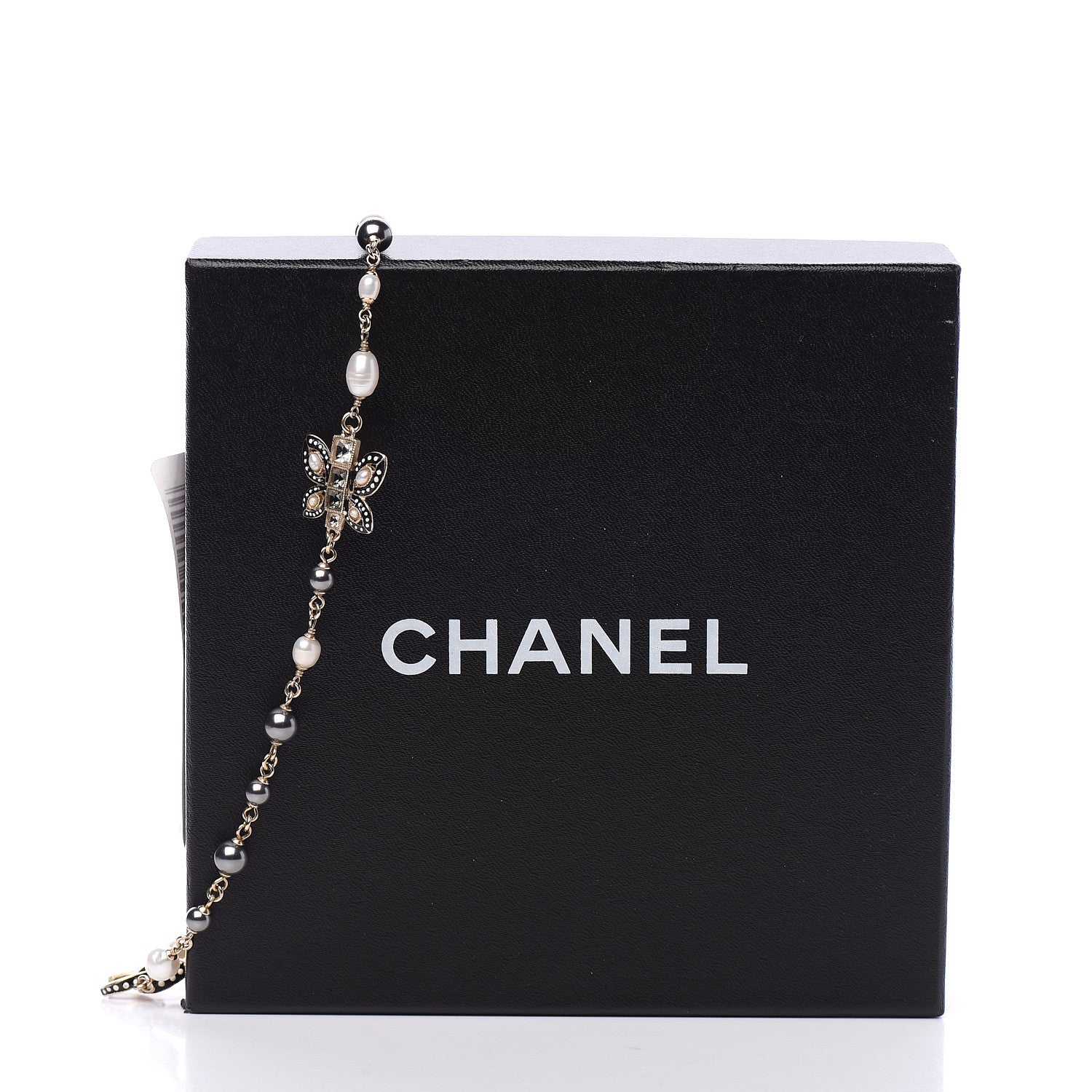 Chanel Enamel Crystal Graduated Pearl Butterfly CC Short Necklace Gold Black 4 of 4