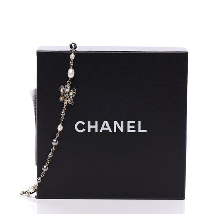 Chanel Enamel Crystal Graduated Pearl Butterfly CC Short Necklace Gold Black 4 of 4
