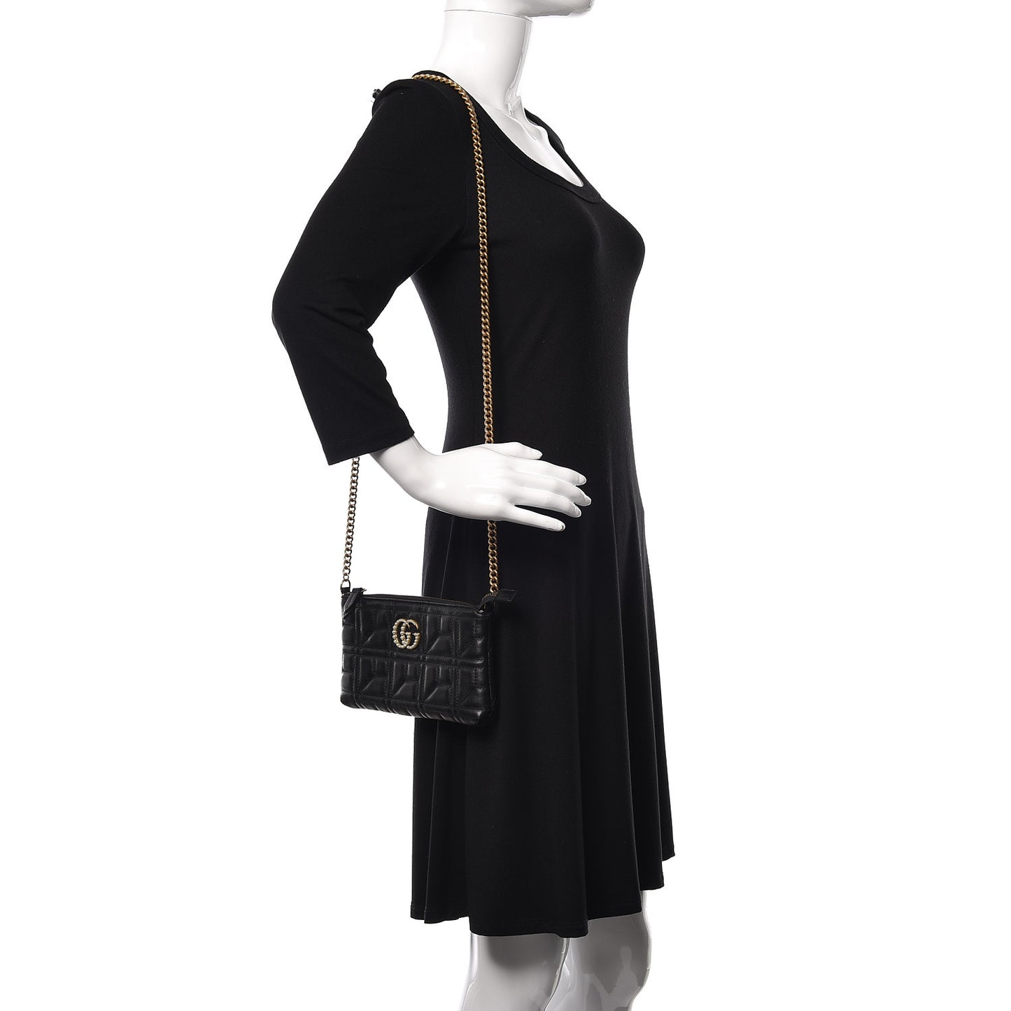 Calfskin Matelasse Mini Pearly GG Marmont Chain Bag Black