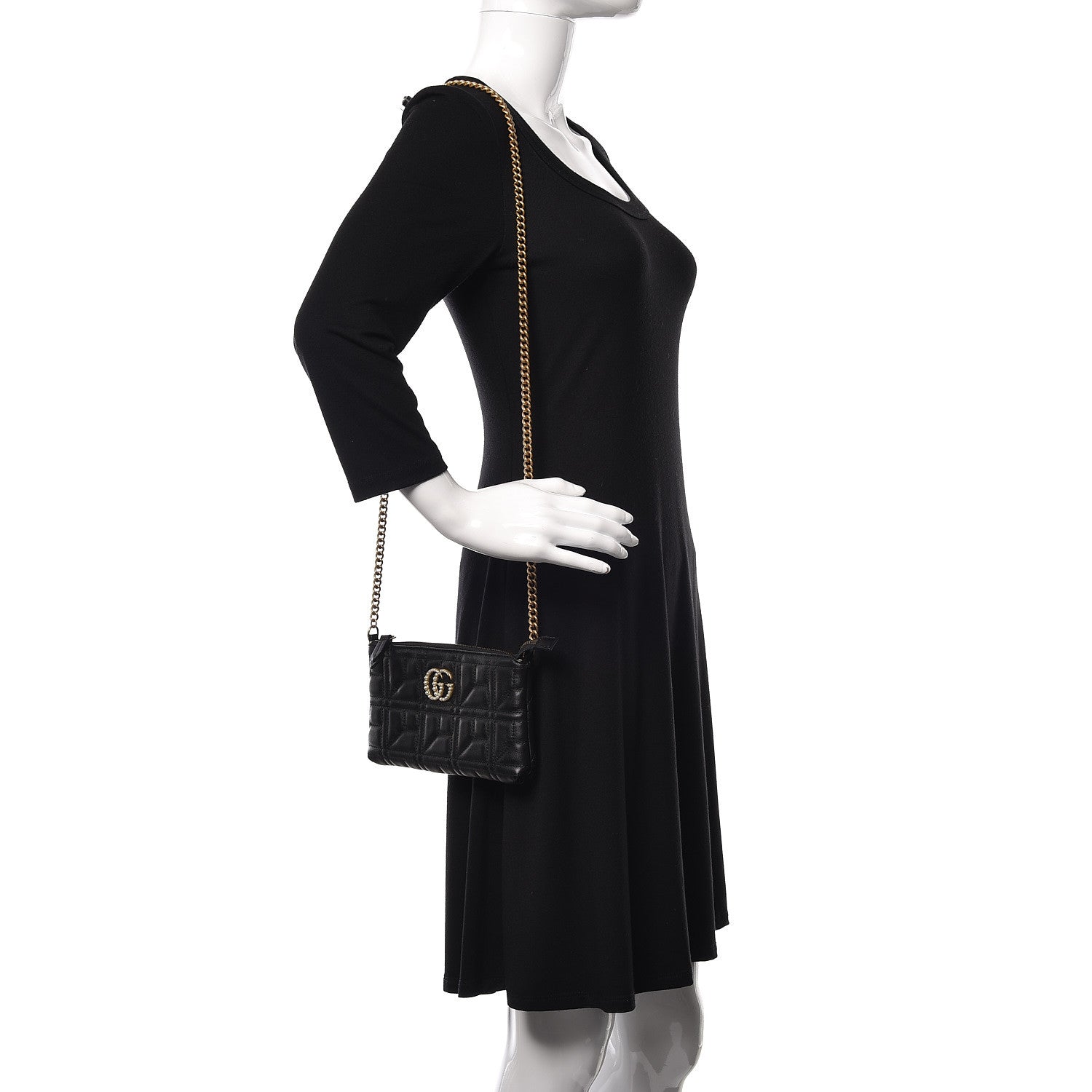 Gucci Calfskin Matelasse Mini Pearly GG Marmont Chain Bag Black 2 of 9