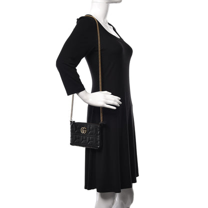 Gucci Calfskin Matelasse Mini Pearly GG Marmont Chain Bag Black 2 of 9