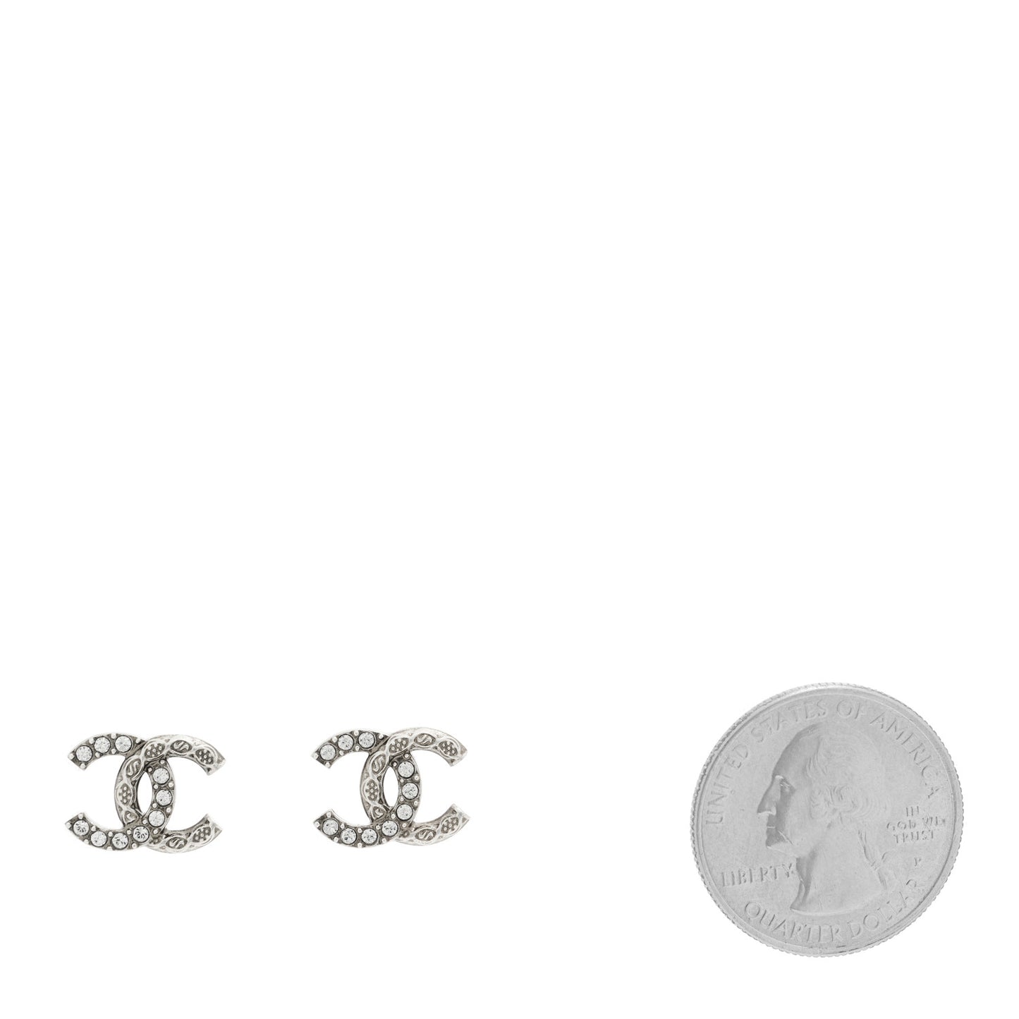 Metal Crystal CC Earrings Silver