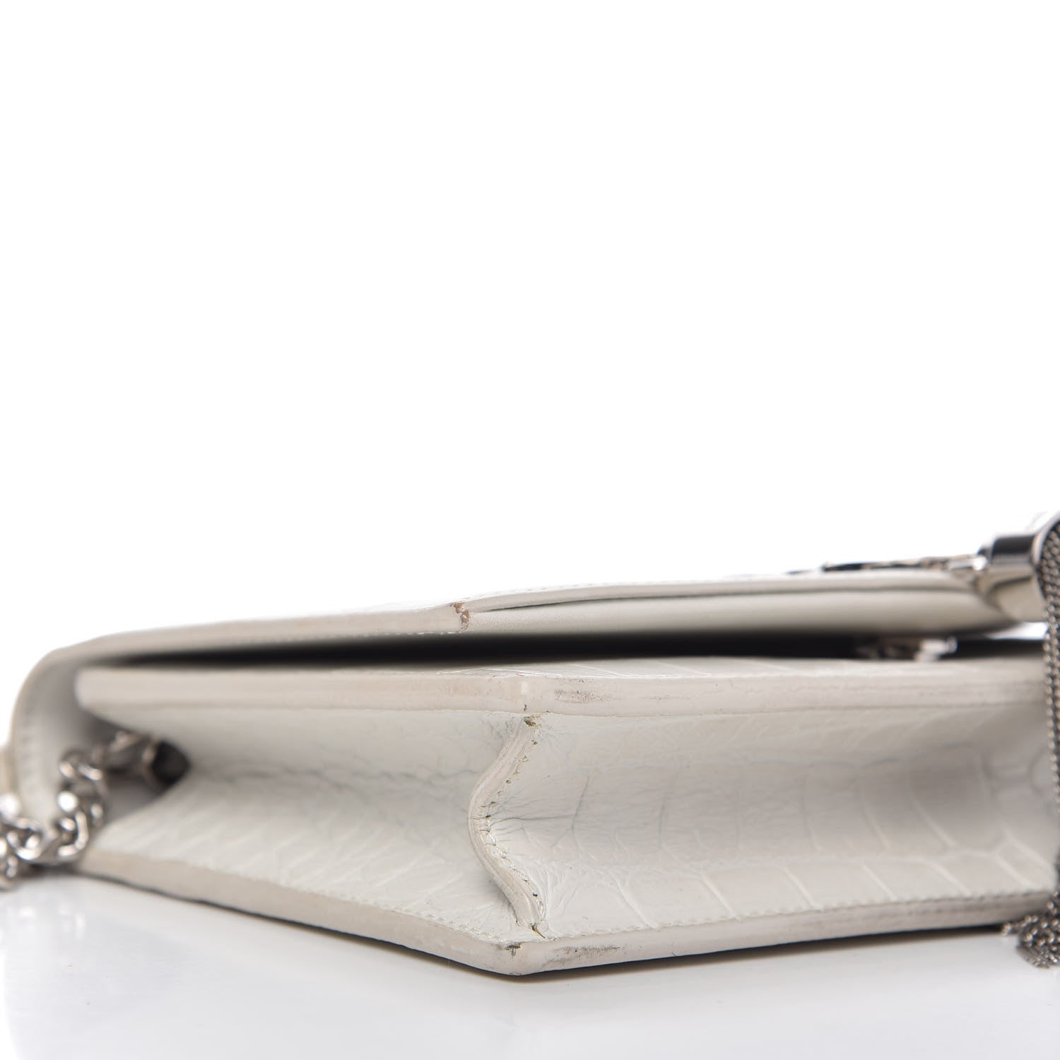 Saint Laurent Calfskin Crocodile Embossed Kate Monogram Tassel Chain Wallet Crema Soft 6 of 9