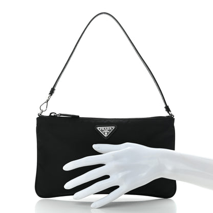 Prada Tessuto Nylon Saffiano Flat Pochette Black 2 of 10