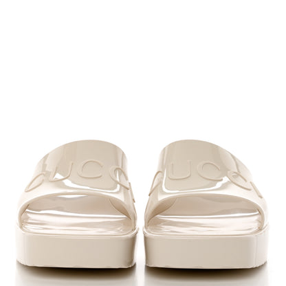 Gucci Rubber Gucci Logo Womens Platform 20/60mm Slide Sandals 38 Mystic White 2 of 11