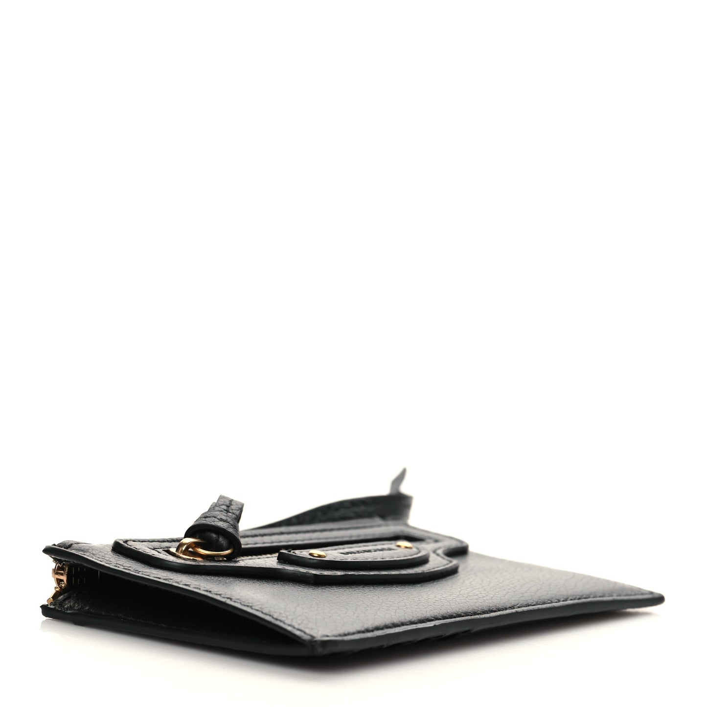 Grained Calfskin Neo Classic Brass Hardware Long Coin Case Card Holder Black