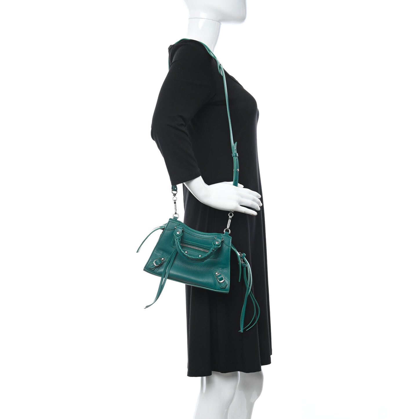 Grained Calfskin Neo Classic Silver Hardware Mini City Jade