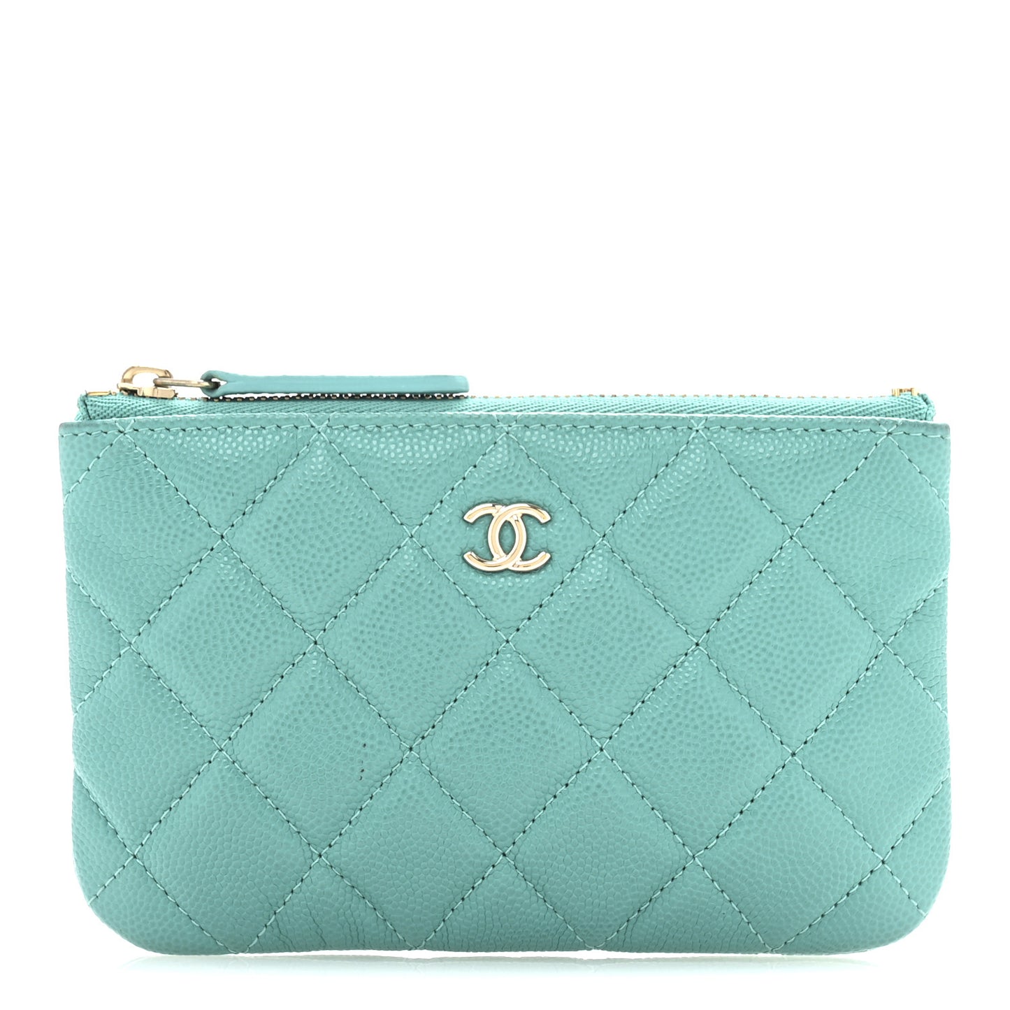 Caviar Quilted Small Cosmetic Case Turquoise