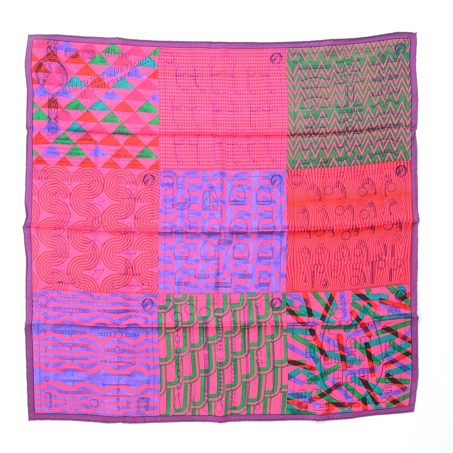 Silk Manufacture De Boucleries Scarf 70 Violet Fuchsia Vert