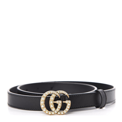 Gucci Moon Calfskin Pearl Double G 20mm Belt 80 32 Black Cream 1 of 6