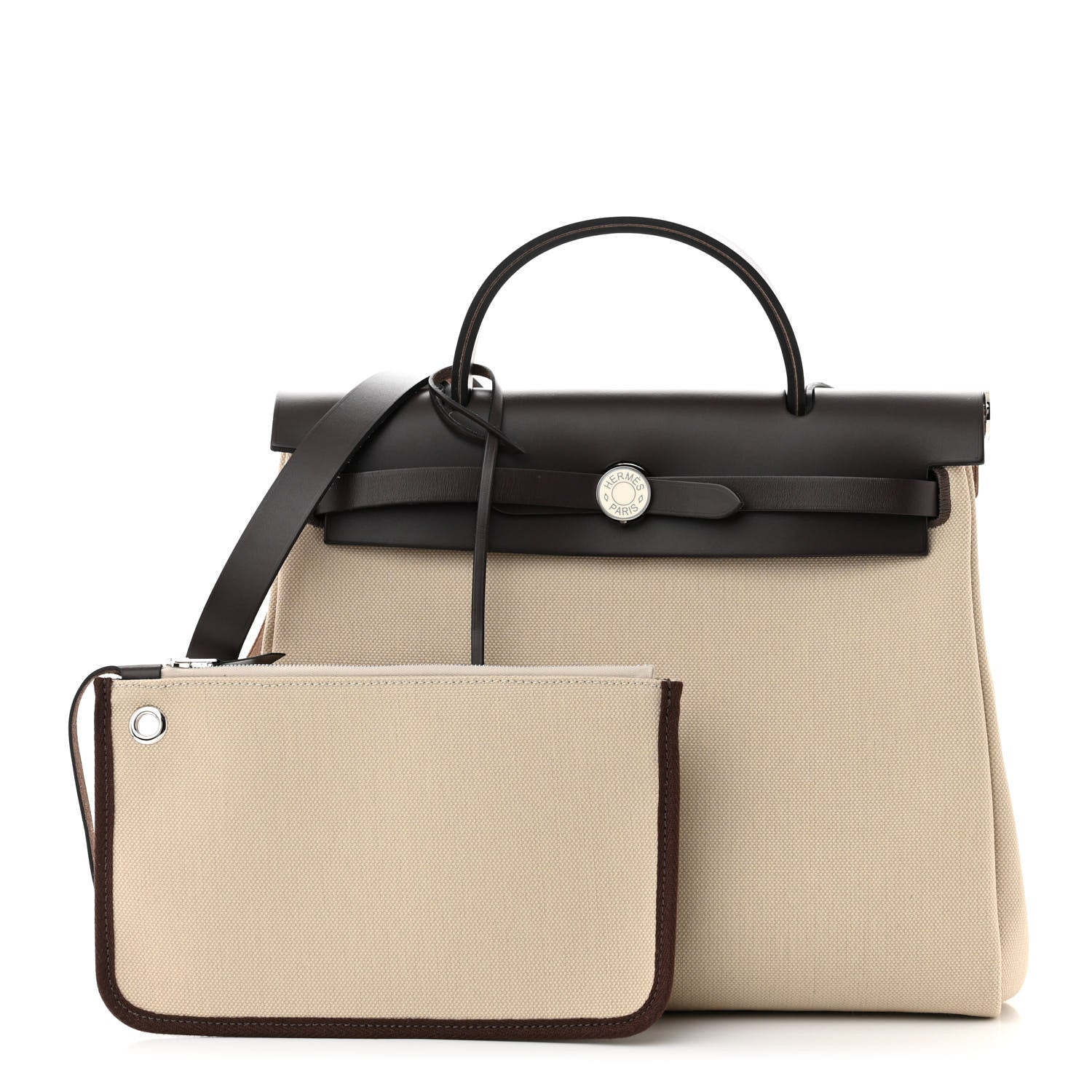 Hermes Military Toile Vache Hunter Herbag Zip Retourne 31 PM Beton 3 of 12