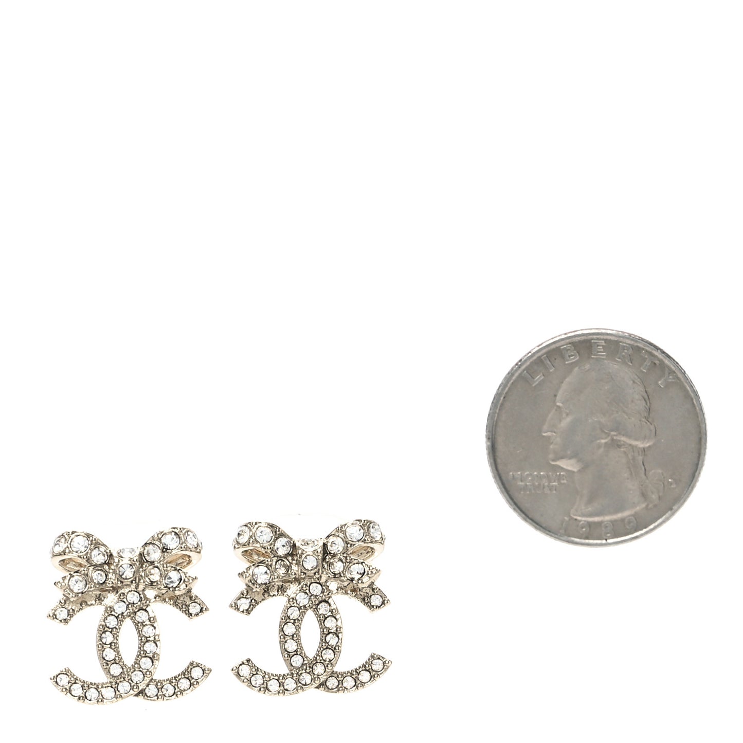 Crystal CC Bow Dangle Earrings Gold