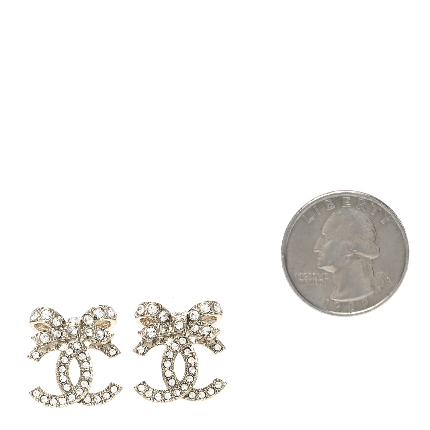 Chanel Crystal CC Bow Dangle Earrings Gold 2 of 5