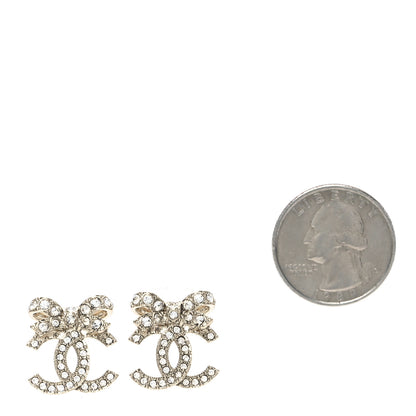 Chanel Crystal CC Bow Dangle Earrings Gold 2 of 5