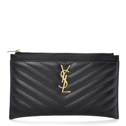 Saint Laurent Grain De Poudre Chevron Monogram Bill Pouch Black 1 of 9