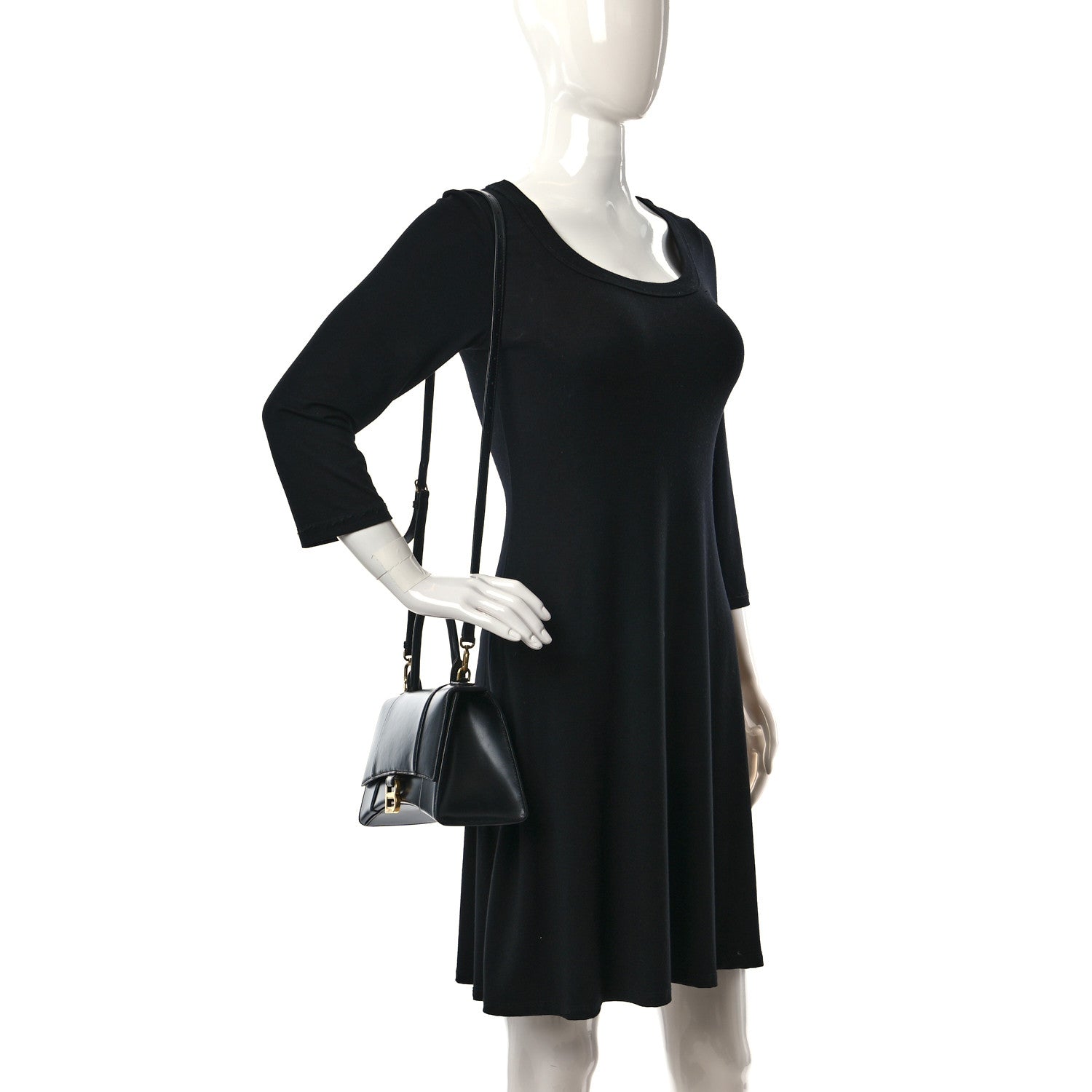 Balenciaga Shiny Box Calfskin Small Hourglass Top Handle Bag Black 2 of 14
